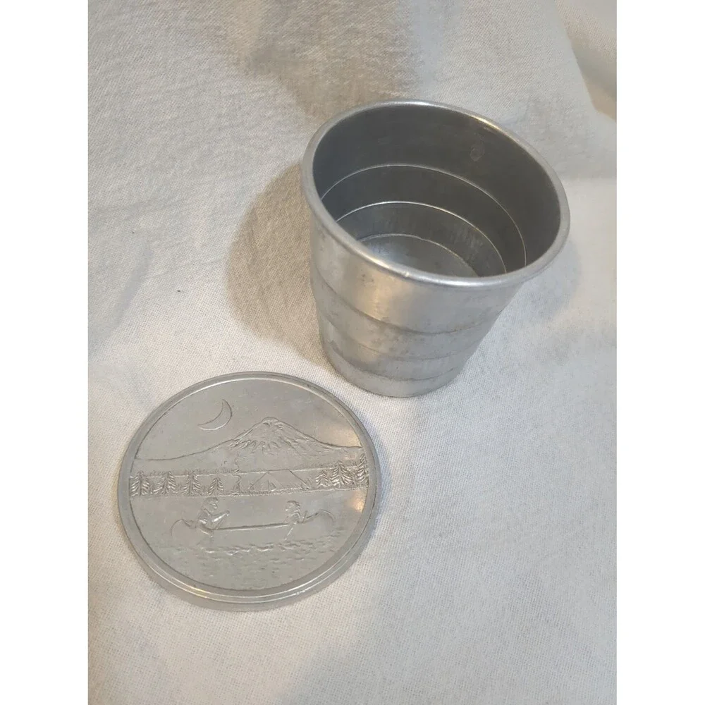 Vintage Camping Collapsible Metal Canoe Fishing Cup Telescope Lid Travel
